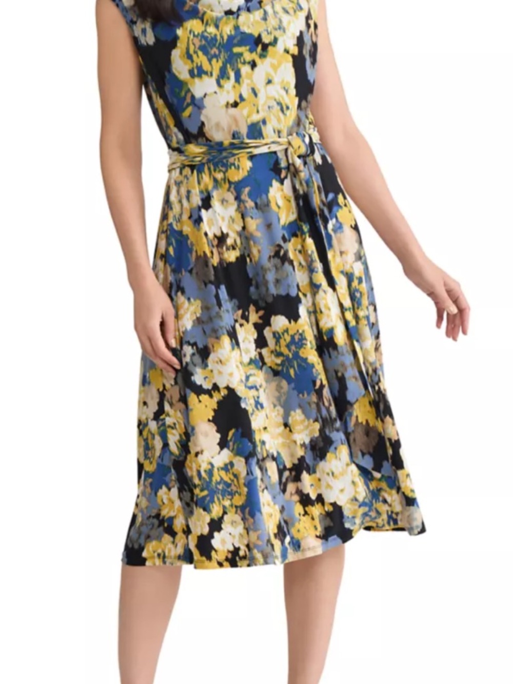 Size 14 W Kasper Women's Multi Floral Print Cowl Neck Sleeveless Knit Dress
